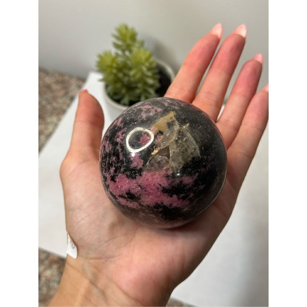 Rhodonite Pink and Black Polished Stone Sphere - Picture 4 of 6